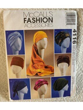 McCall's Turbans Headwrap & Hats Sewing Pattern Size S M L 4116 Uncut 2003